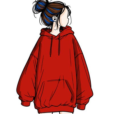 realistic girl with a oversized sweatshirt on and a bun