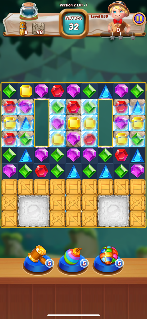 Jewels Mania Classic - Jewels Mania Classic gameplay showing a jewel matching grid with boosters