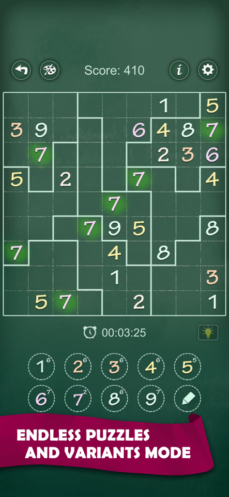 Gameplay of Sudoku Fever showing an irregular logic puzzle variant with a chalkboard theme