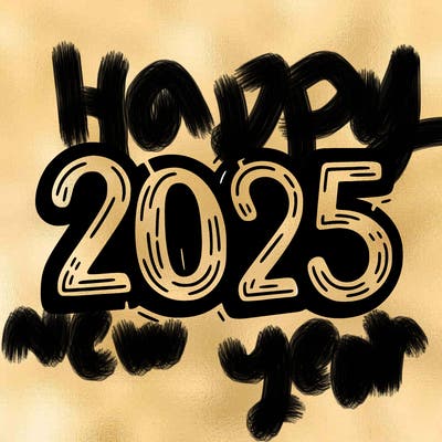one line scrawled numbers sketch design “2025”