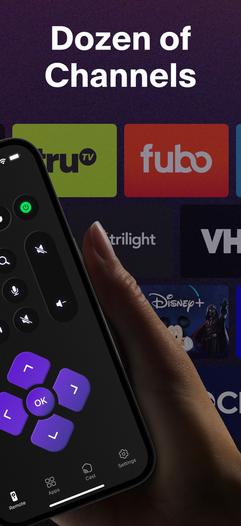 Universal Remote Control - TV - Universal remote control app interface displaying various streaming channel options