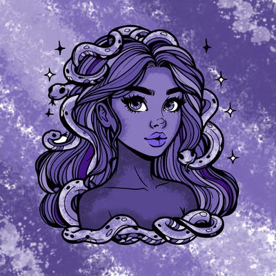 realistic girl with snakes as hair