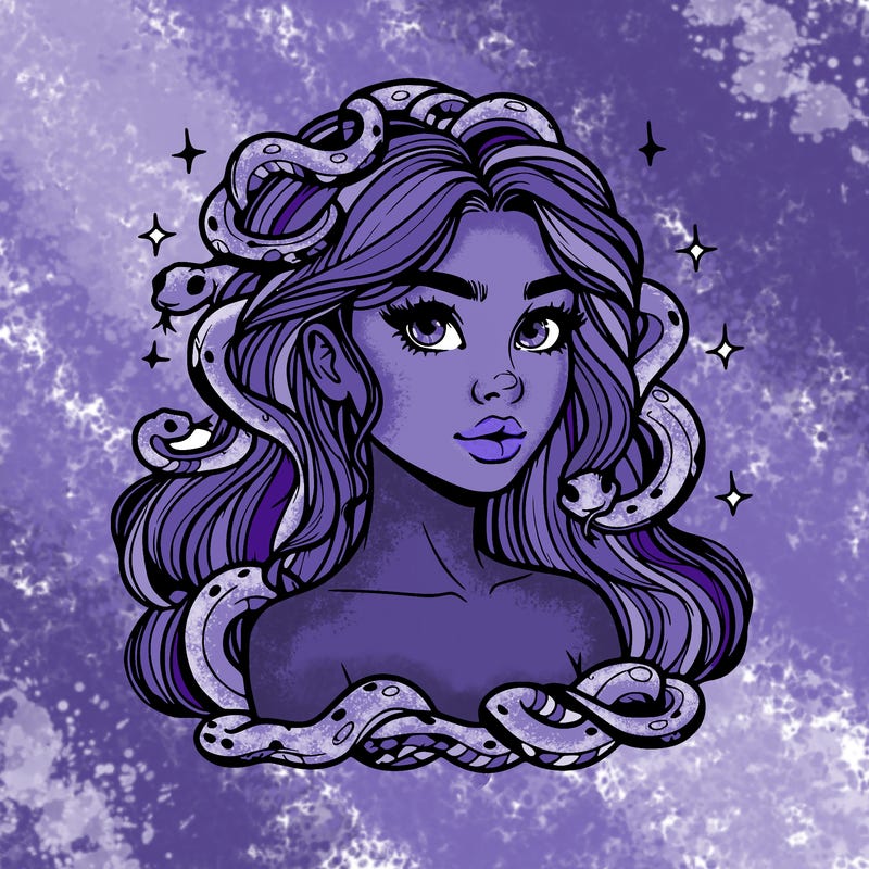 realistic girl with snakes as hair