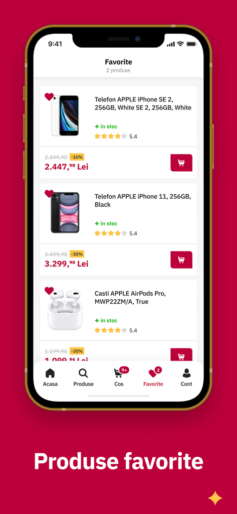 Altex - Altex mobile app favorite products screen showing iPhones and AirPods