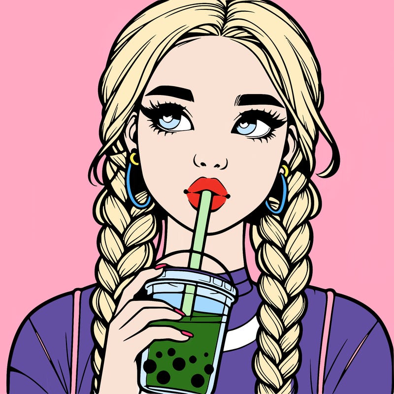 realistic girl with braided hair drinking boba