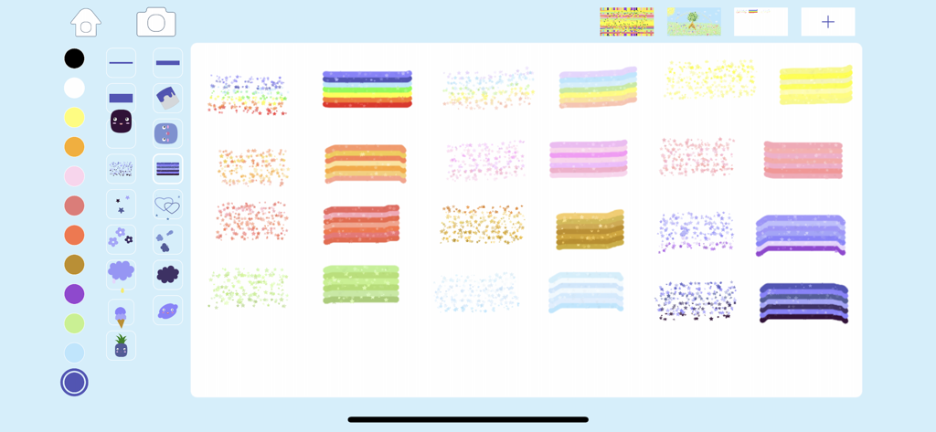 カラフルできらめくブラシストロークとパターンのデジタル描画キャンバス