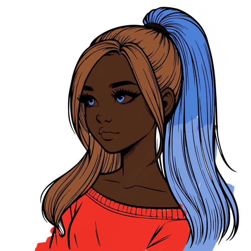 realistic girl with a high ponytail