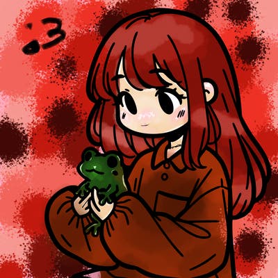 girl with long hair and a oversized shirt. and she is holding a frog