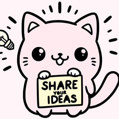 a cute cat saying share your ideas