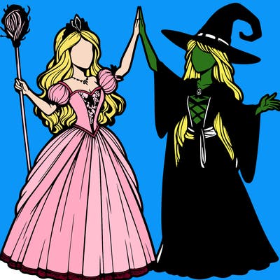 detailed realistic split of a princess and a witch