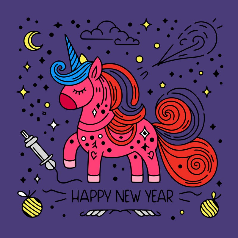 happy new year illustration calligraphic style outline; thin lines; light colors