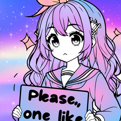 anime looking alike girl holding please one like sign