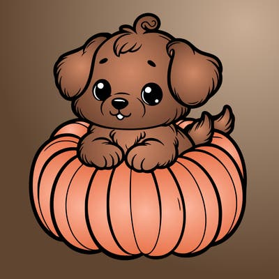cute little puppy in a pumpkin
