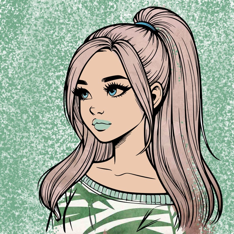 realistic girl with a high ponytail