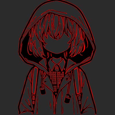 little anime girl in a raincoat her hair is covering her eyes she has a lighter