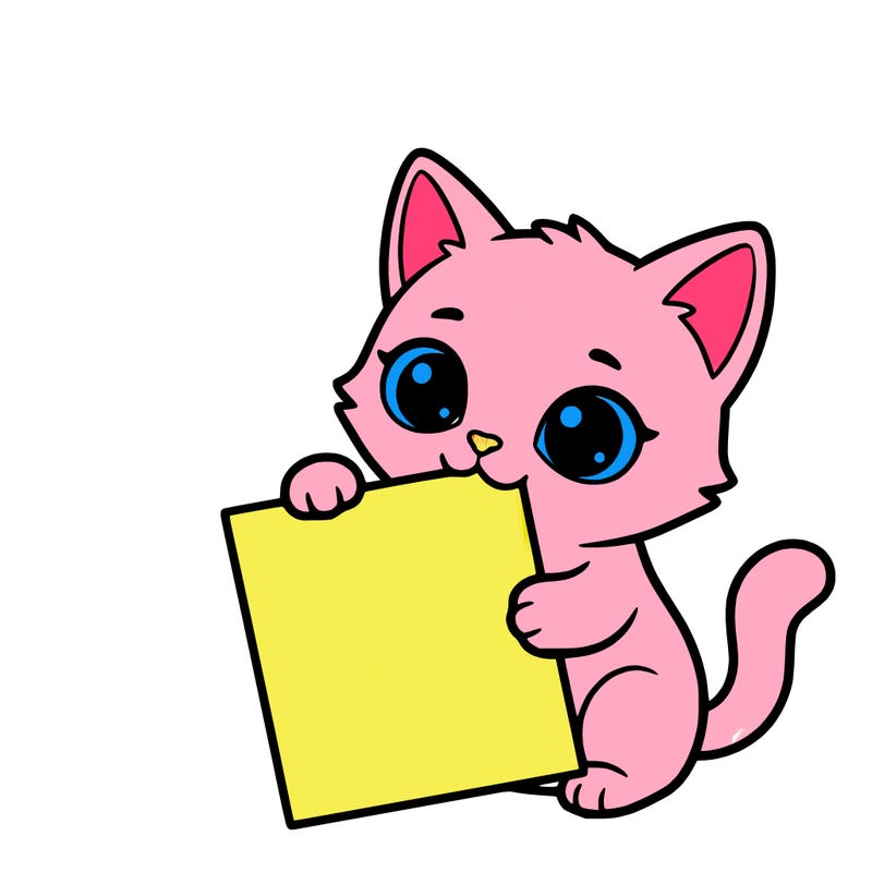 a small cat with a blank sheet of paper in its hand. the cat is sooooooo cute!