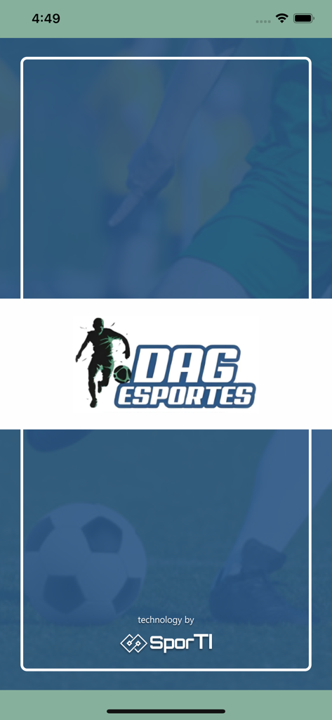DAG Esportes - DAG Esportes mobile app splash screen featuring the official logo and soccer imagery