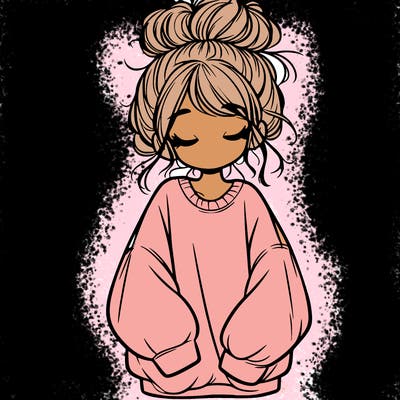 girl with baggy sweatshirt and messy bun