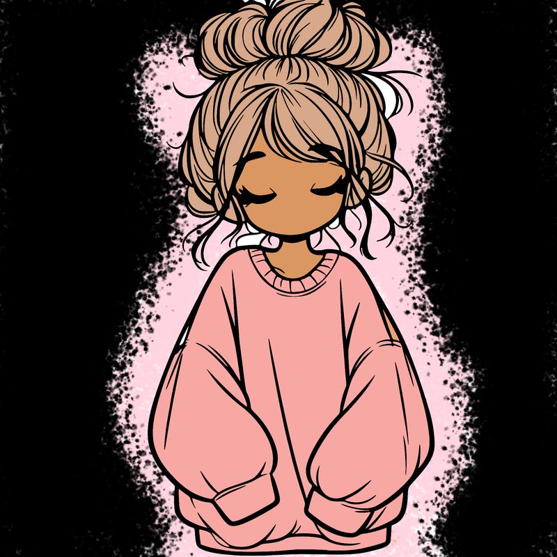 girl with baggy sweatshirt and messy bun