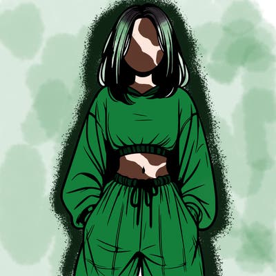 realistic girl faceless with baggy pants and a crop top