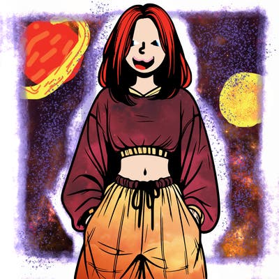 realistic girl faceless with baggy pants and a crop top
