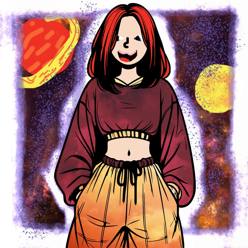 realistic girl faceless with baggy pants and a crop top