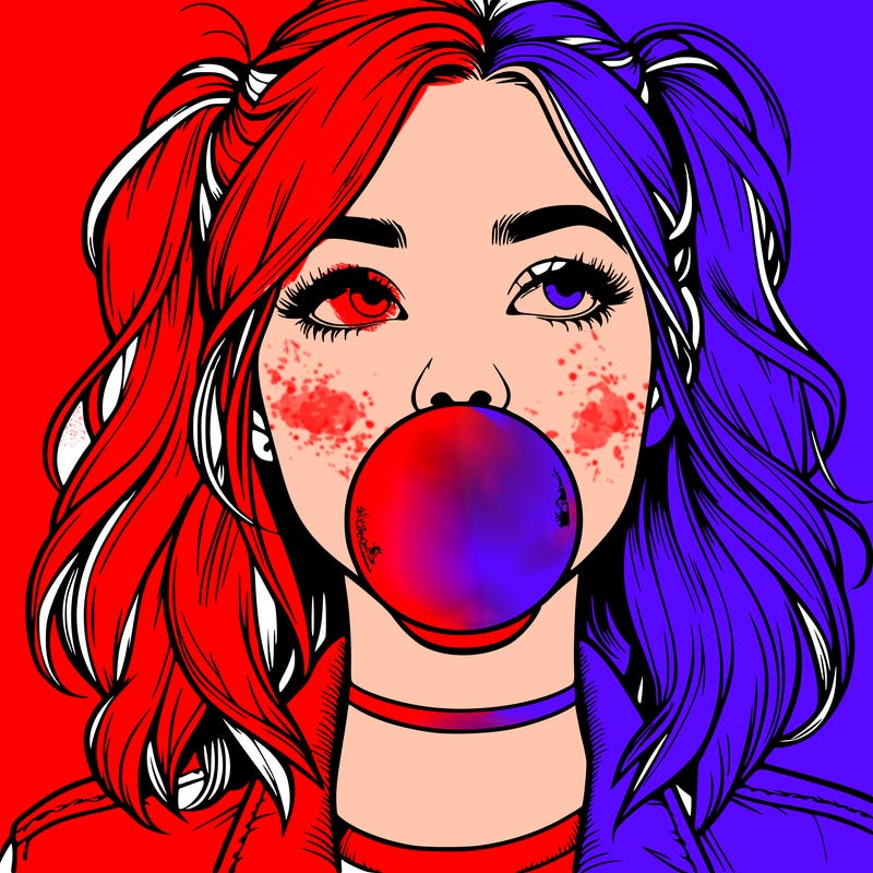 realististic girl blowing bubble -gum