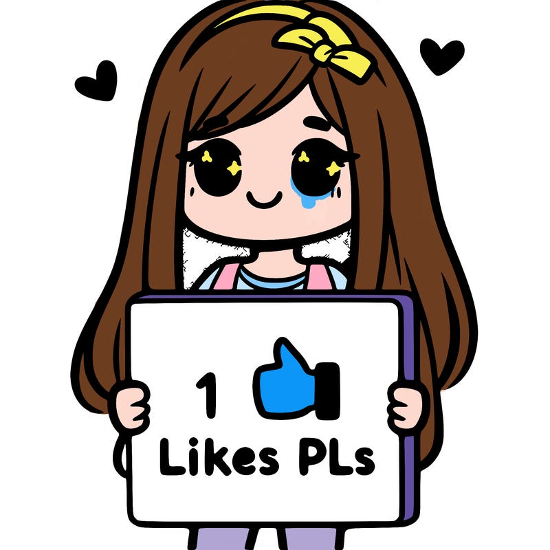 girl holding a sign saying 10 likes pls