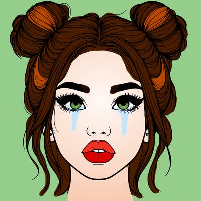 realistic girl with two buns on her hair and lips