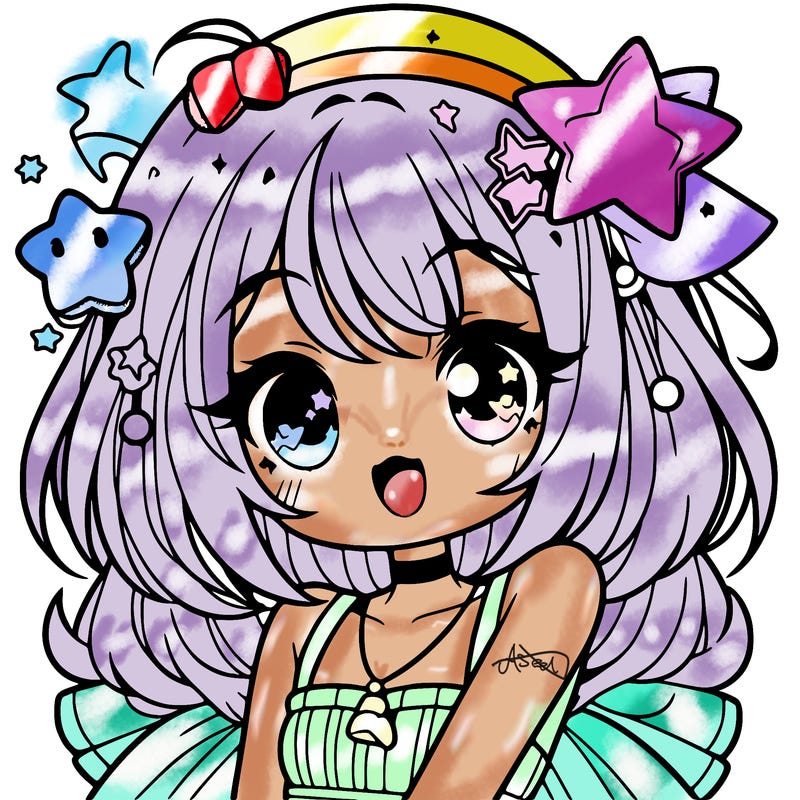 cute anime girl with star accessories