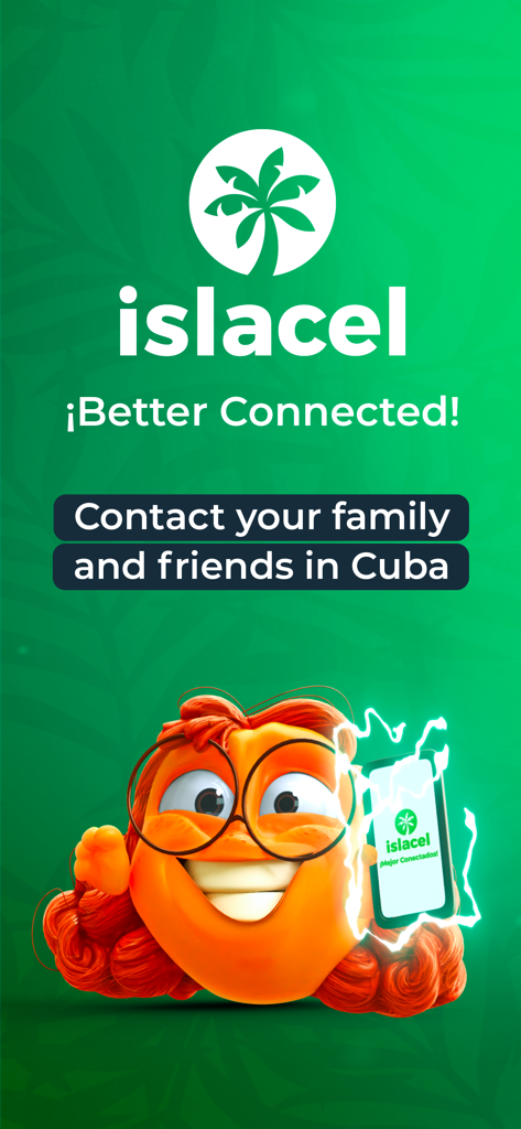 Islacel mobile app screen for calling and recharging phones in Cuba