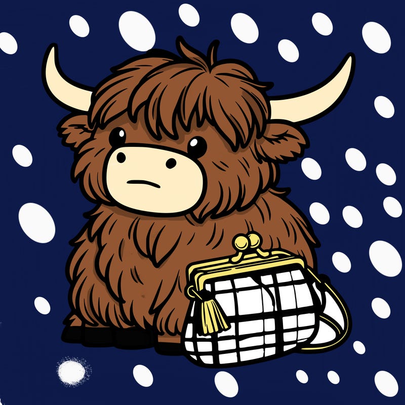highland cow in a purse