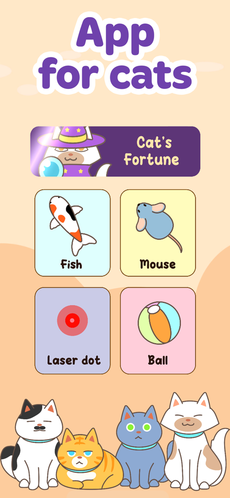 Games for Cats: Fish & Mouse - Main menu of the Games for Cats app showing different game modes like fish mouse and laser dot