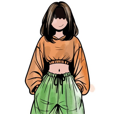 realistic girl faceless with baggy pants and a crop top