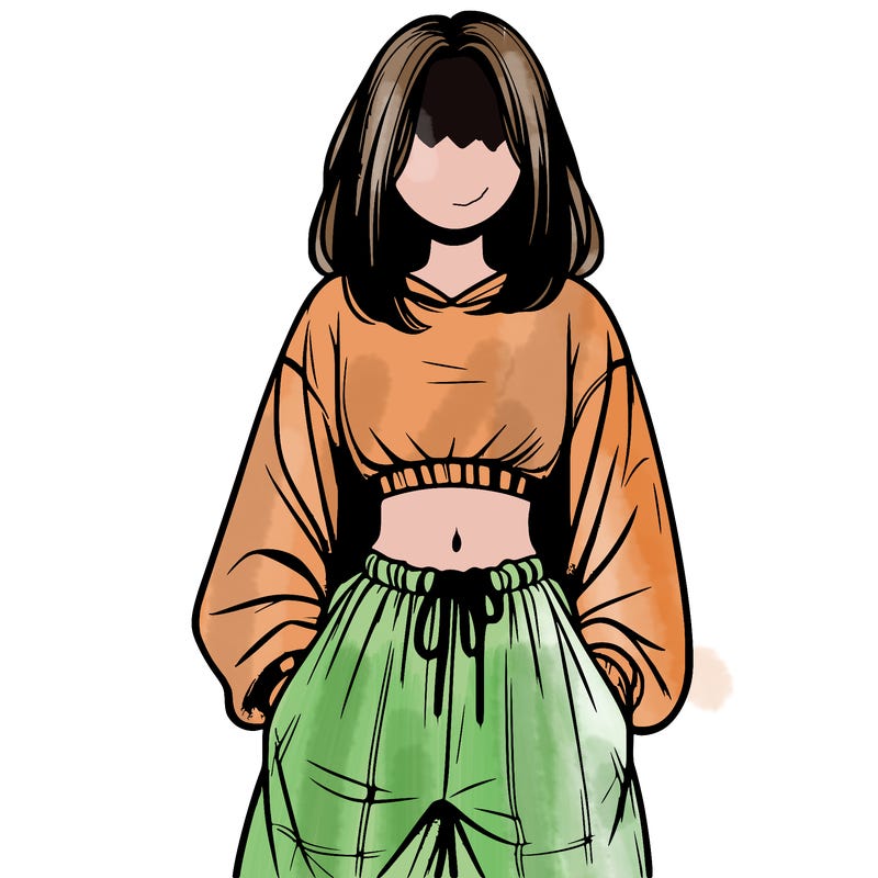 realistic girl faceless with baggy pants and a crop top