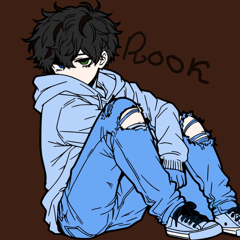 a male hoddie ripped jeans messy hair anime
