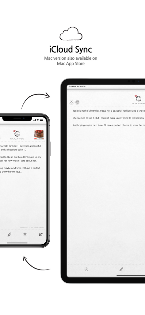 My Wonderful Days Journal - iCloud経由でiPhoneとiPad間でダイアリーエントリを同期するMy Wonderful Days Journalアプリのデモンストレーション