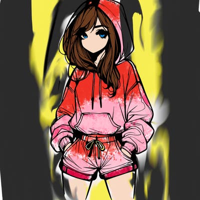 realistic girl in shorts and hoodie