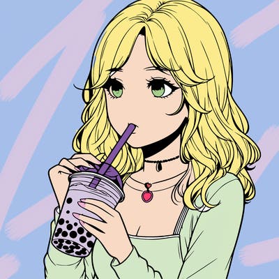 realistic girl drinking boba tea