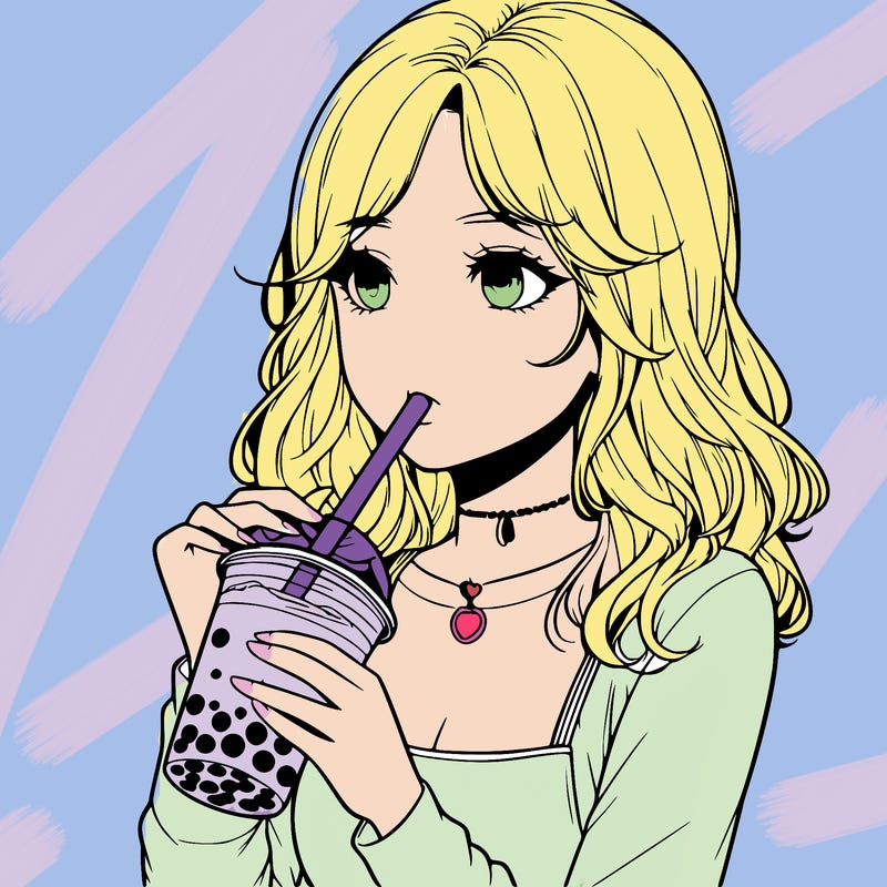 realistic girl drinking boba tea