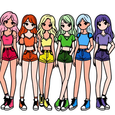 a group of girls wearing crop tops and shorts