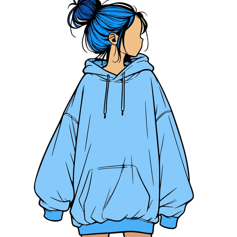 realistic girl with a oversized sweatshirt on and a bun