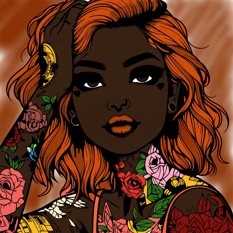 realistic girl with tattoos all over