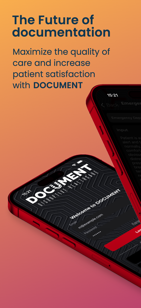 Document Medical - Pantalla promocional de la aplicación Document Medical que muestra la documentación médica móvil en iPhones
