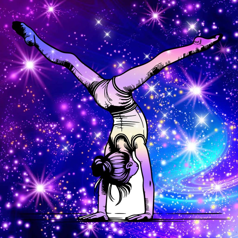 realistic gymnastic hand stand girl in four splits