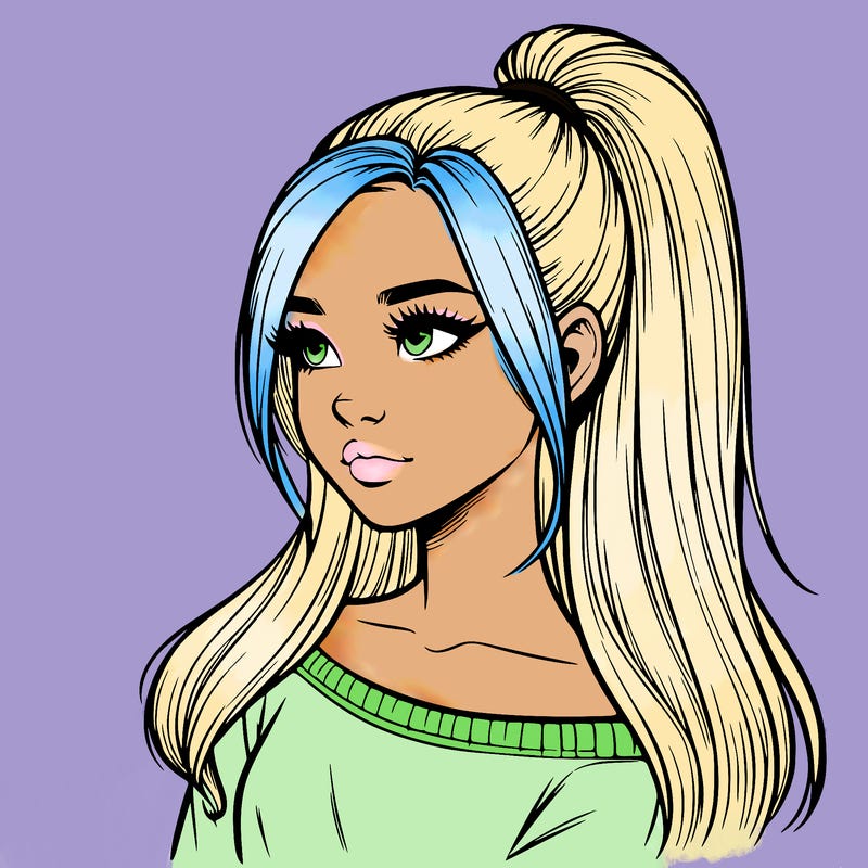 realistic girl with a high ponytail