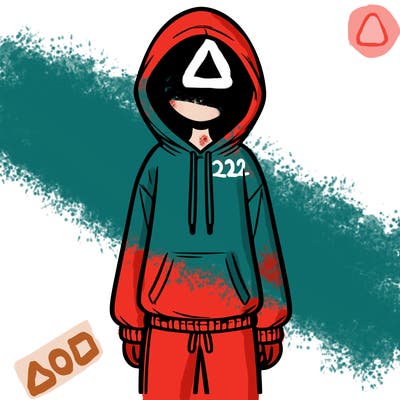 faceless girl in a tracksuit with a hood on and no hair