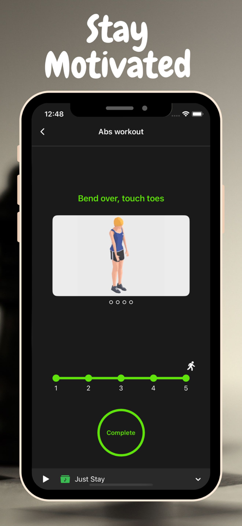 Habit Master - Track Daily - Abs workout screen in the Habit Master app featuring an exercise animation and progress bar