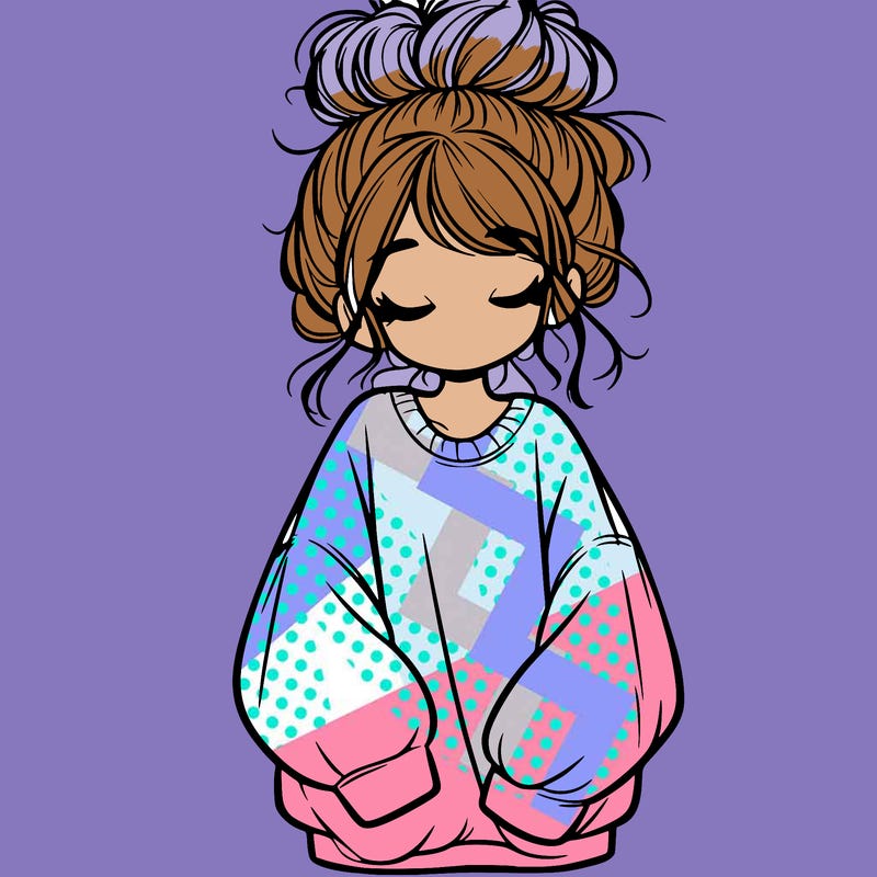 girl with baggy sweatshirt and messy bun