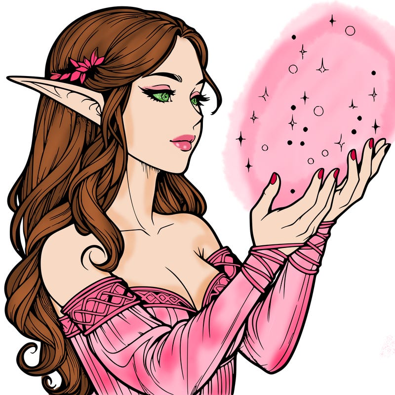 realistic elf girl doing magic